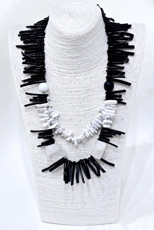 Black Coral Branch & Howlite Crystal Necklace