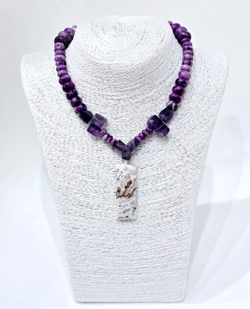 Amethyst & Agate Silver Lock Necklace