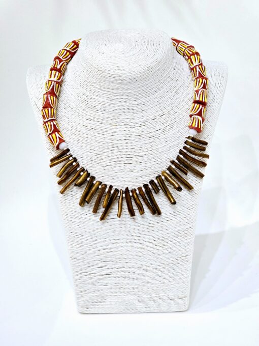 Gold Coral & Krobo Necklace